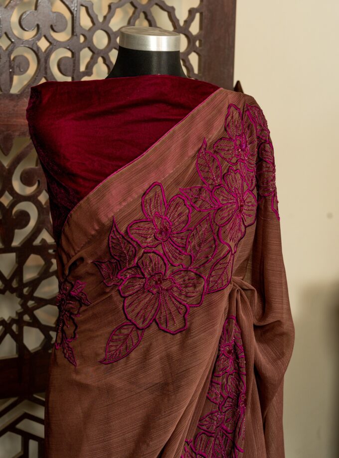 Elegant Shimmer Silk Joba Embroidery Saree