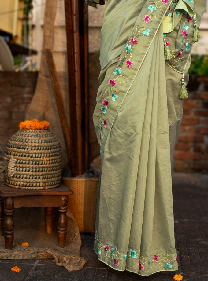 Chunri Kota Embroidered Saree with Slim Sleeve Work