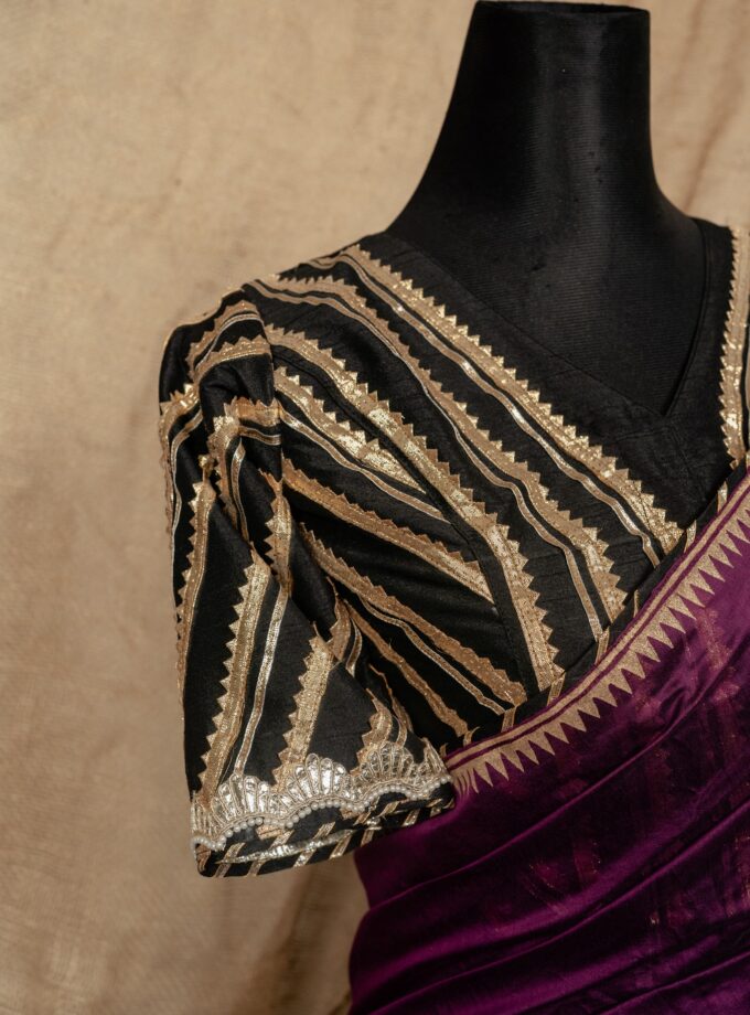 Chunri Kota Block Print Saree with Embroidery and Beads