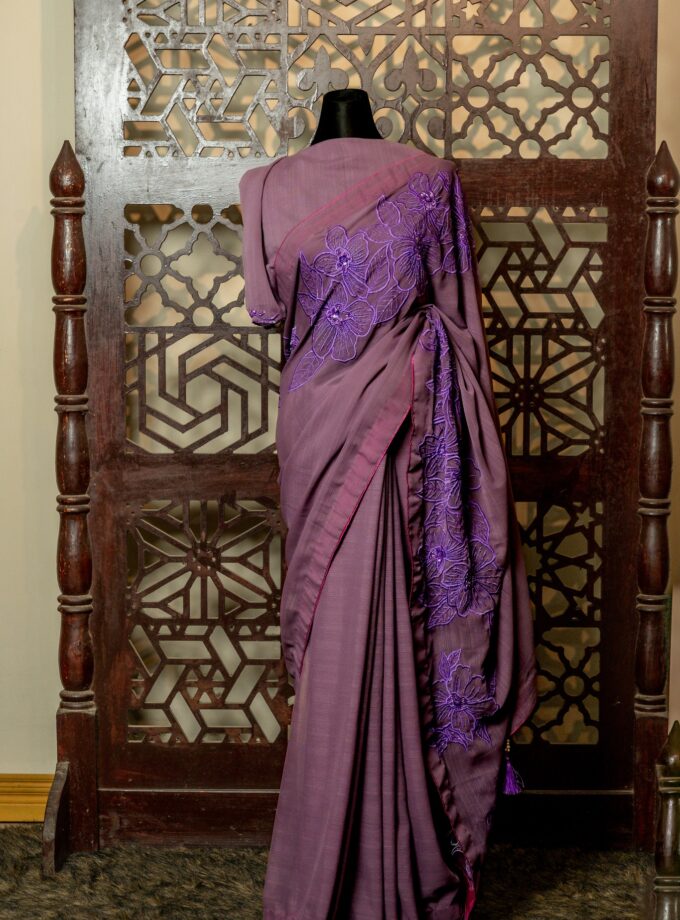 Shimmer Crepe Embroidered Saree with Beads & Sequins