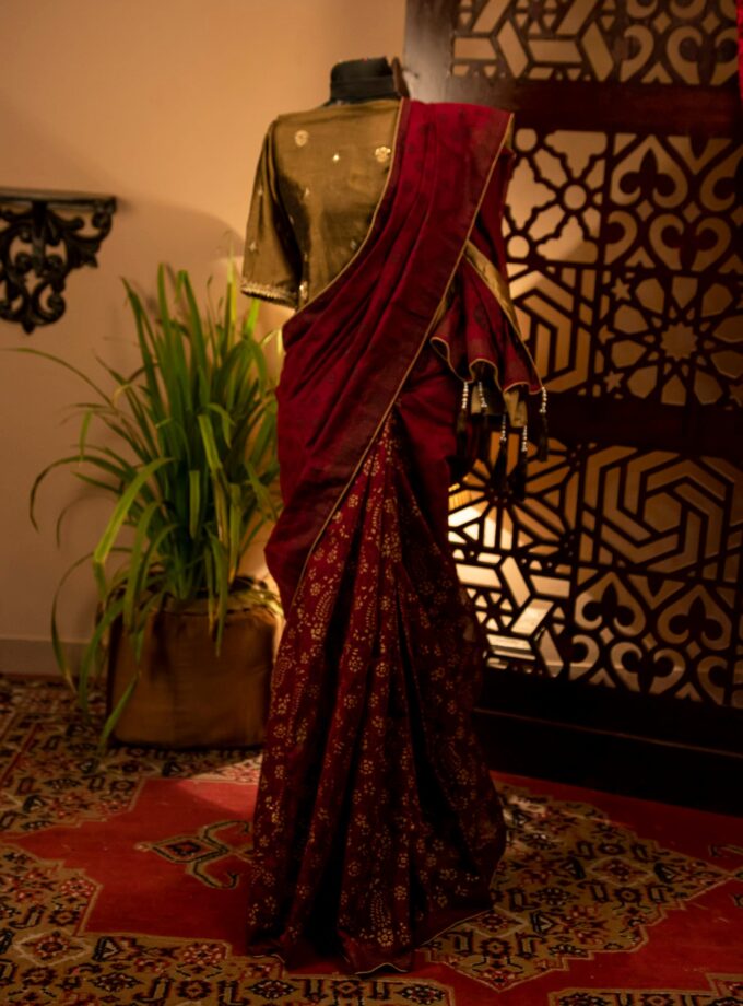 Block Print half Silk Saree