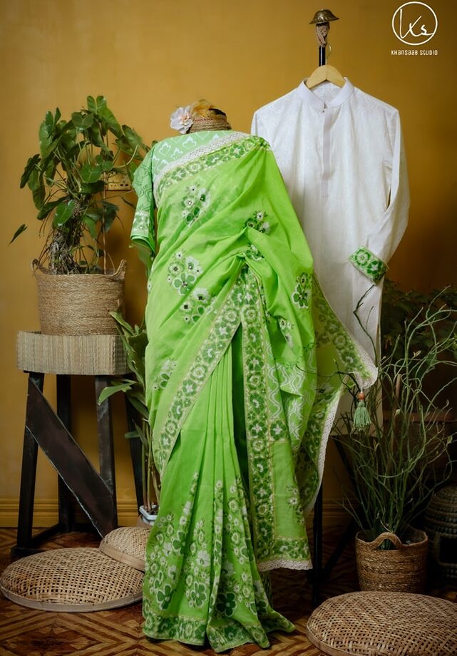 Half Silk Block Print Saree