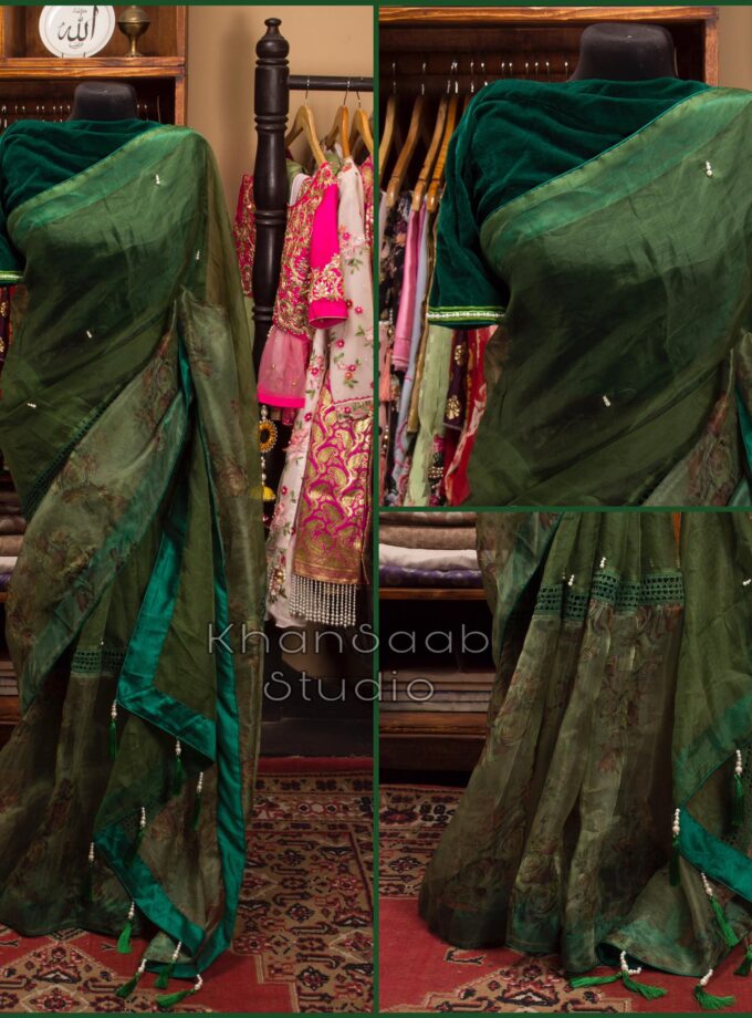 Half & Half Muslin Floral Organza Saree