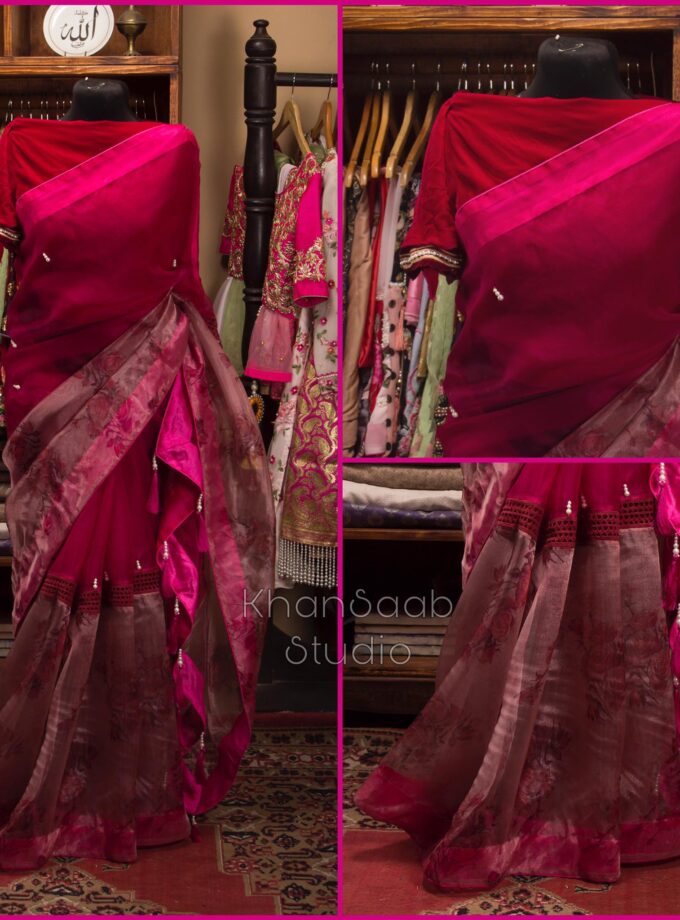 Half & Half Muslin Floral Organza Saree