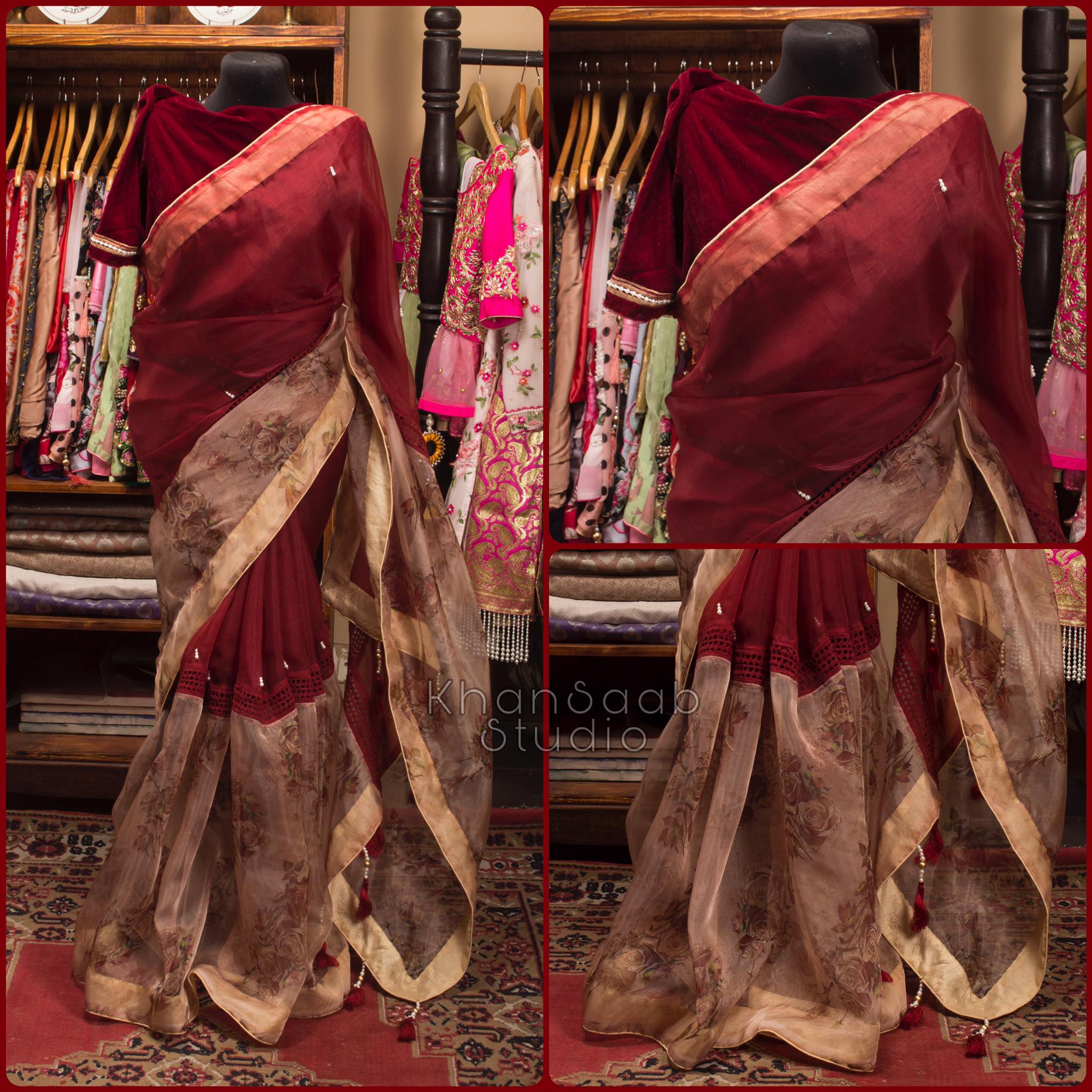 Half & Half Muslin Floral Organza Saree