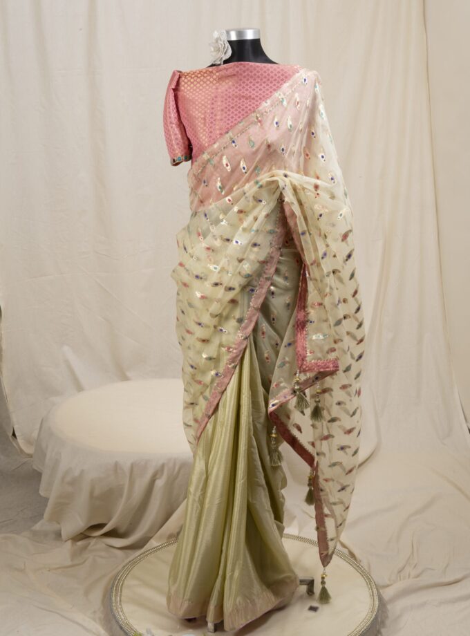 Meena Work Tissue & Chinon Silk Saree