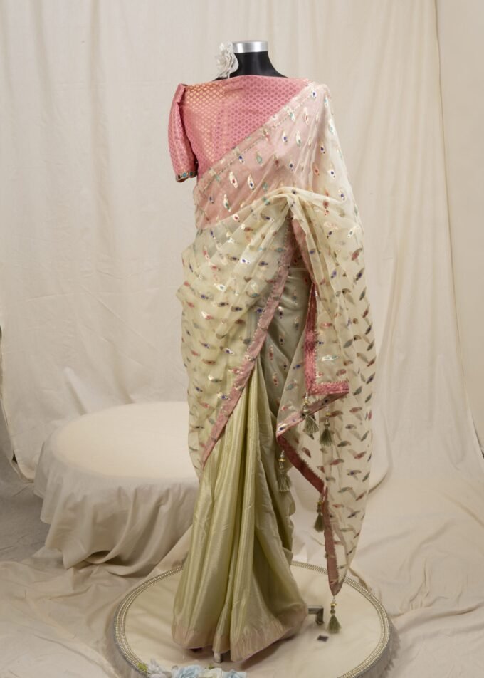 Meena Work Tissue & Chinon Silk Saree
