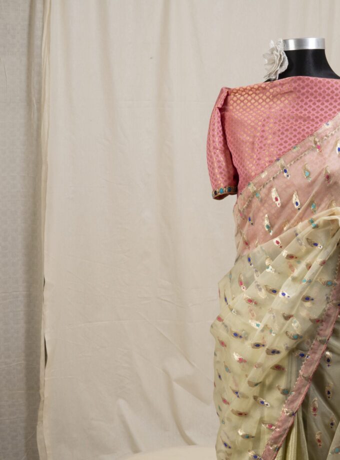 Meena Work Tissue & Chinon Silk Saree