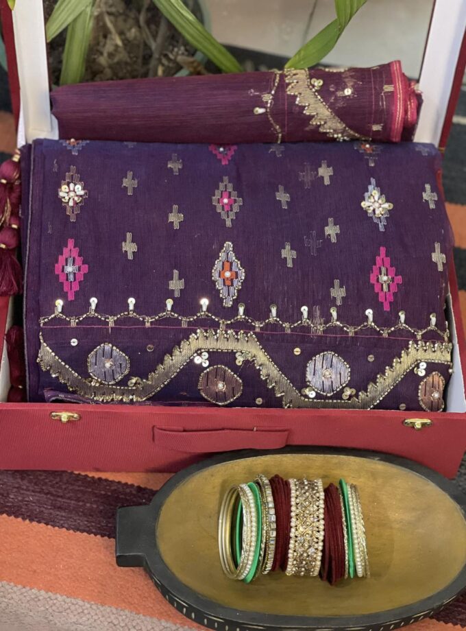 Jam Embellished Jamdani Bridal Saree