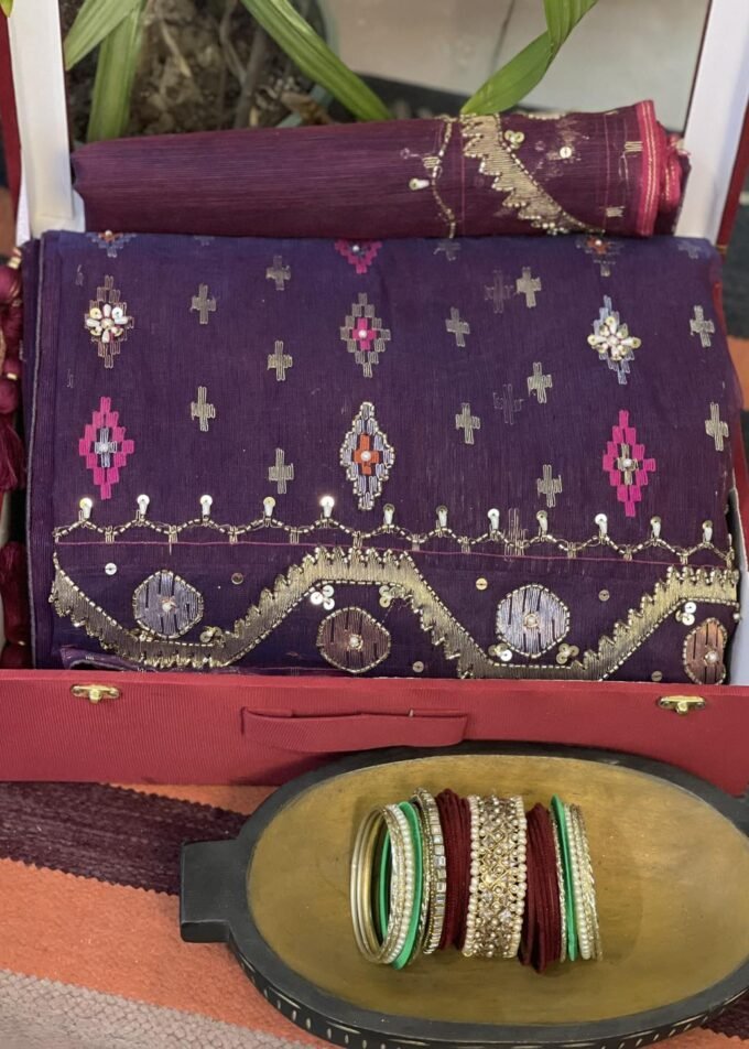 Jam Embellished Jamdani Bridal Saree