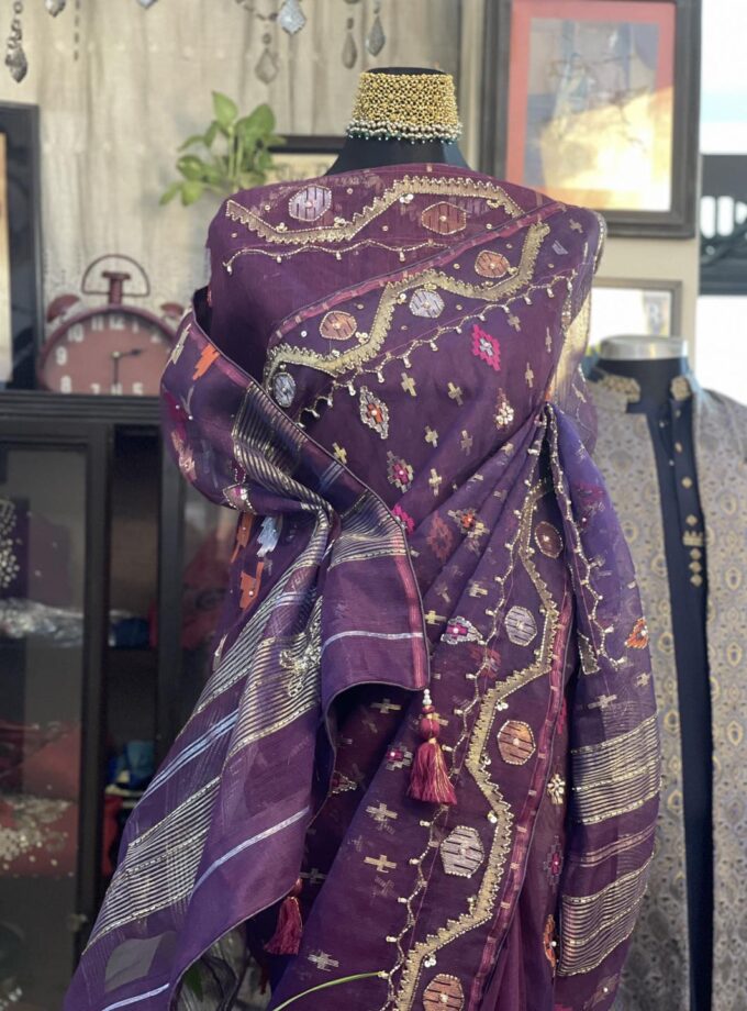 Jam Embellished Jamdani Bridal Saree
