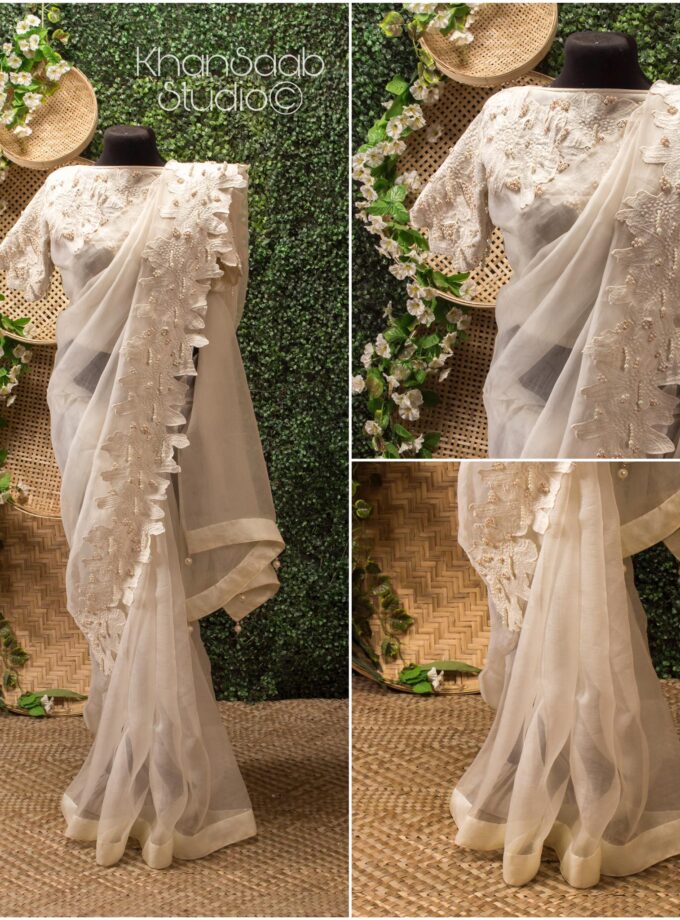 Pearl Work Muslin Saree