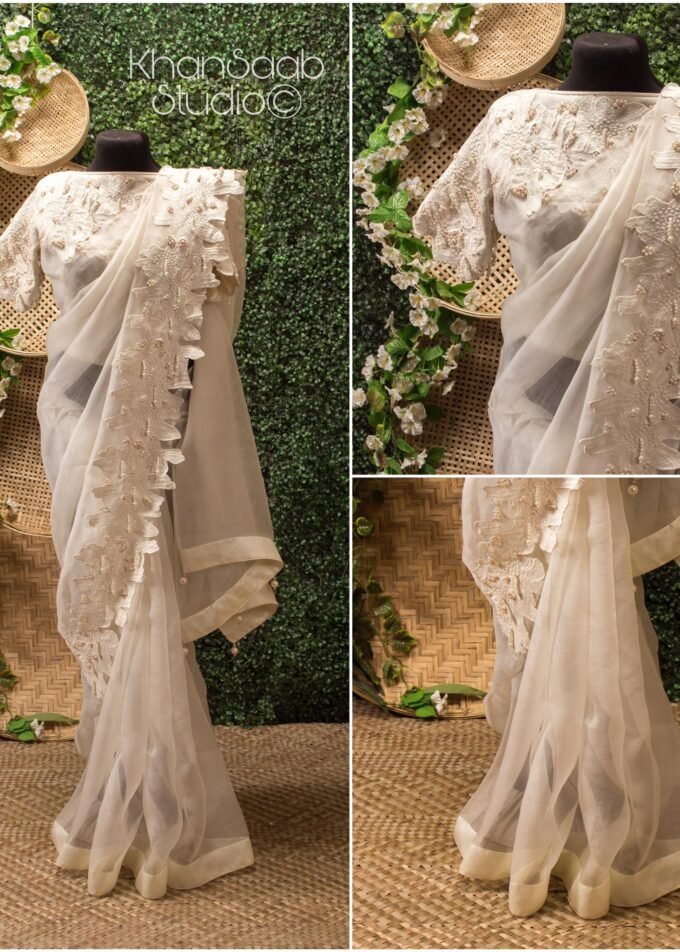 Pearl Work Muslin Saree