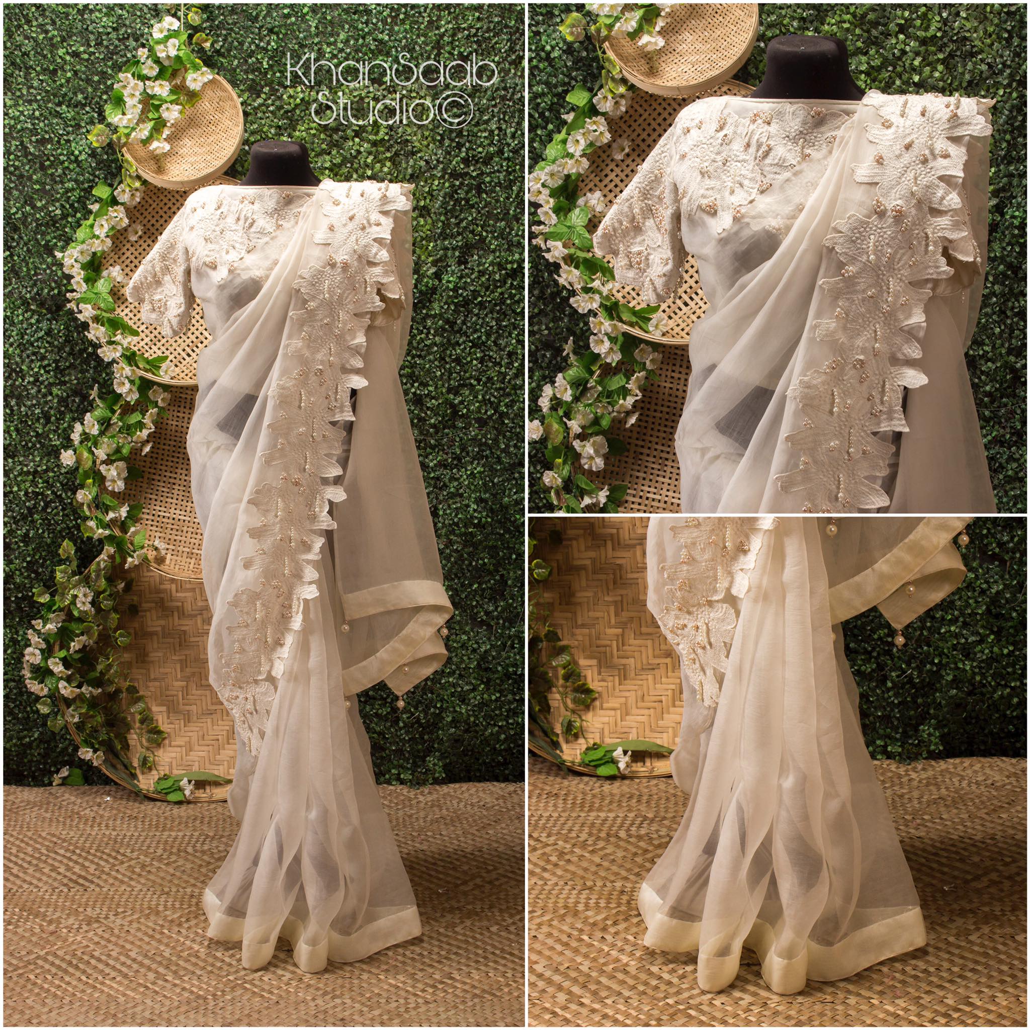 Pearl Work Muslin Saree