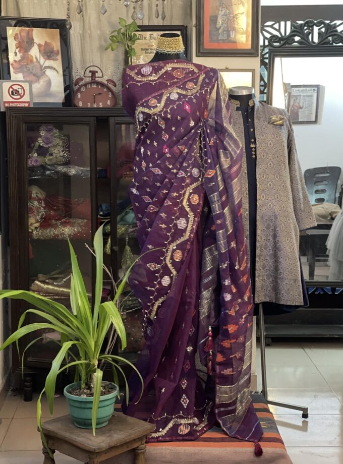 Jam Embellished Jamdani Bridal Saree