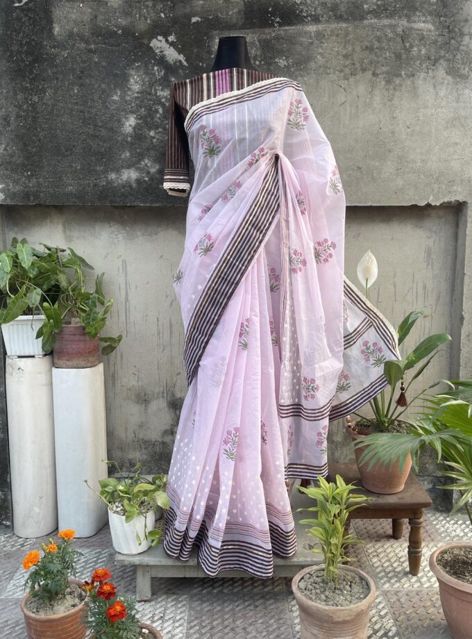 Tangail Half Silk Block cotton saree