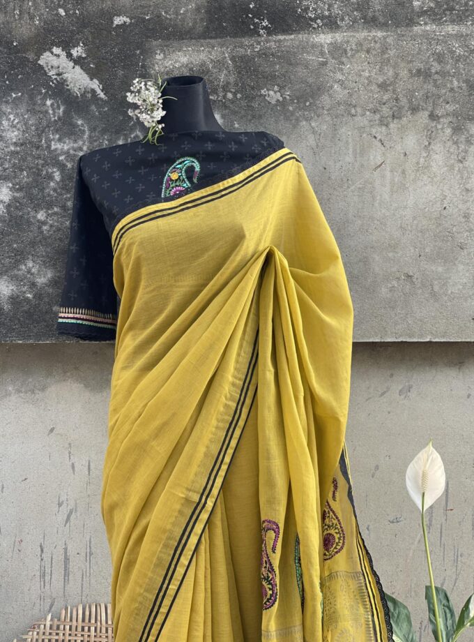 handloom Kolka Motif block print cotton saree