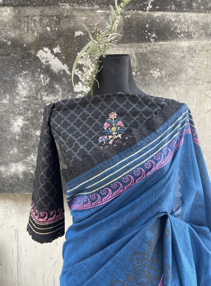 handloom block print cotton saree
