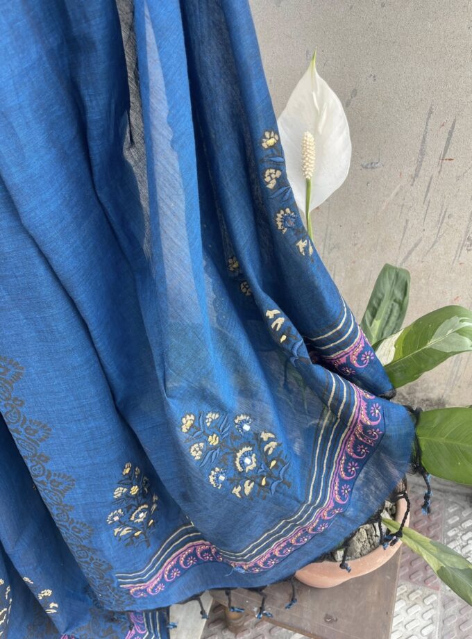 handloom block print cotton saree