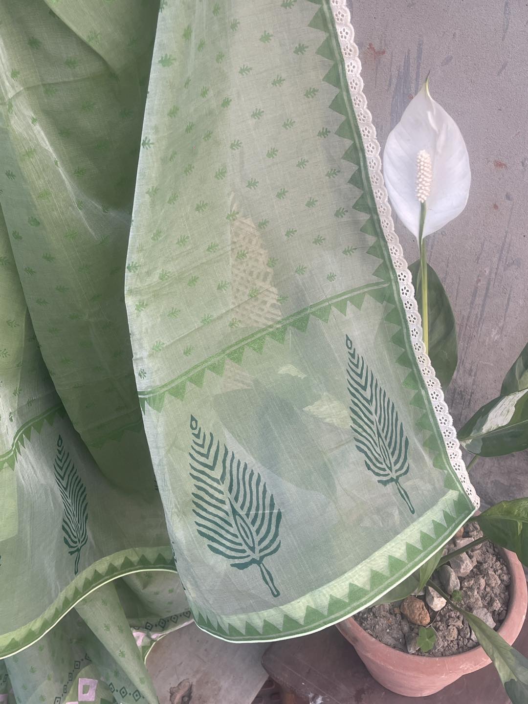 handloom block print cotton saree - Image 5