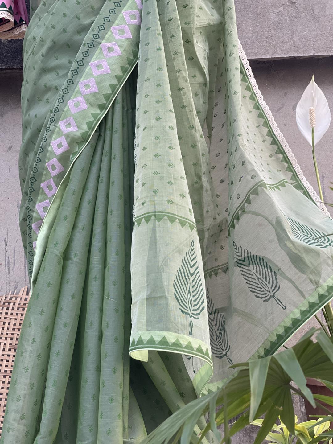 handloom block print cotton saree - Image 4