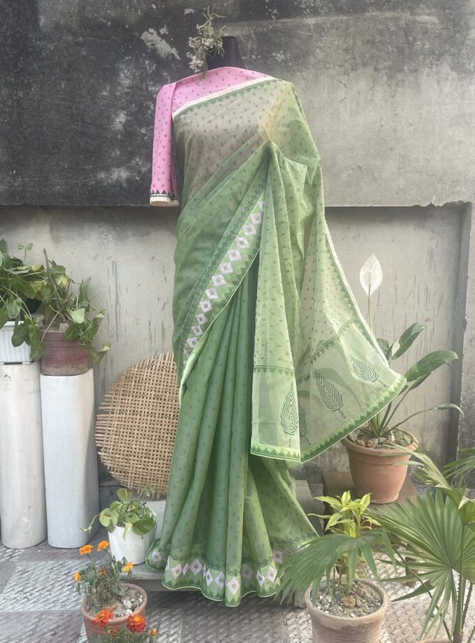 handloom block print cotton saree