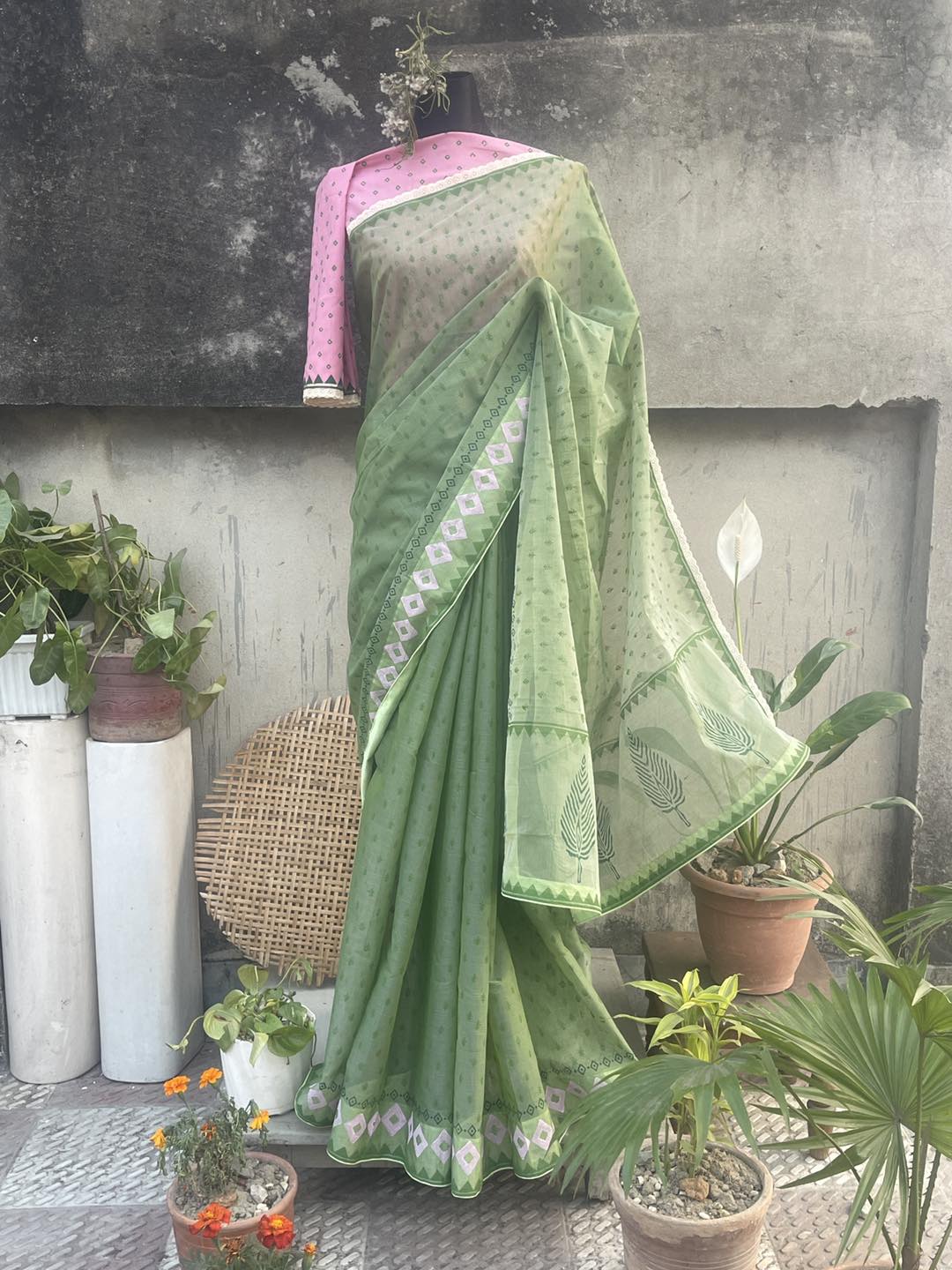 handloom block print cotton saree