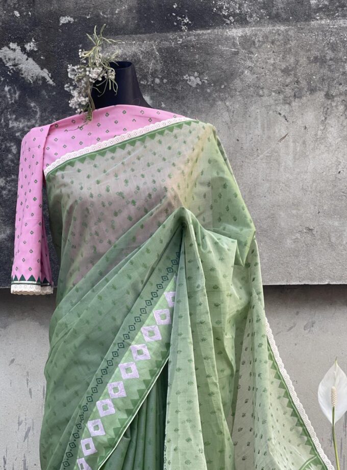 handloom block print cotton saree