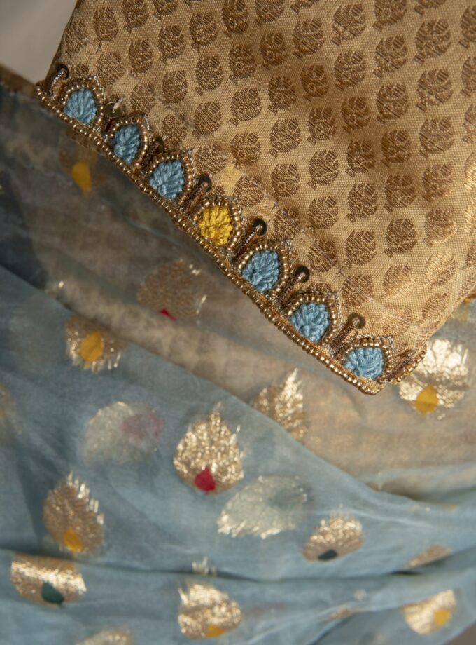 Meena Work Tissue & Chinon Silk Saree