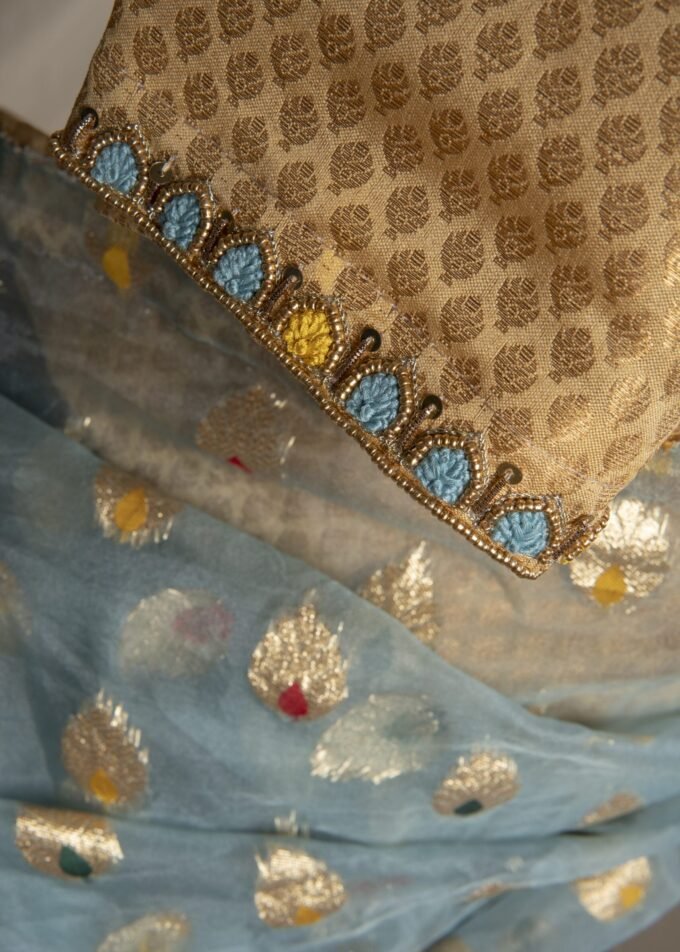 Meena Work Tissue & Chinon Silk Saree