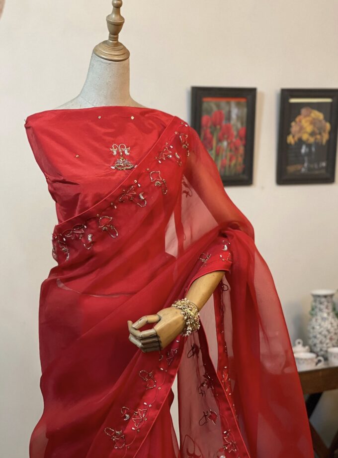 Zardosi work muslin saree