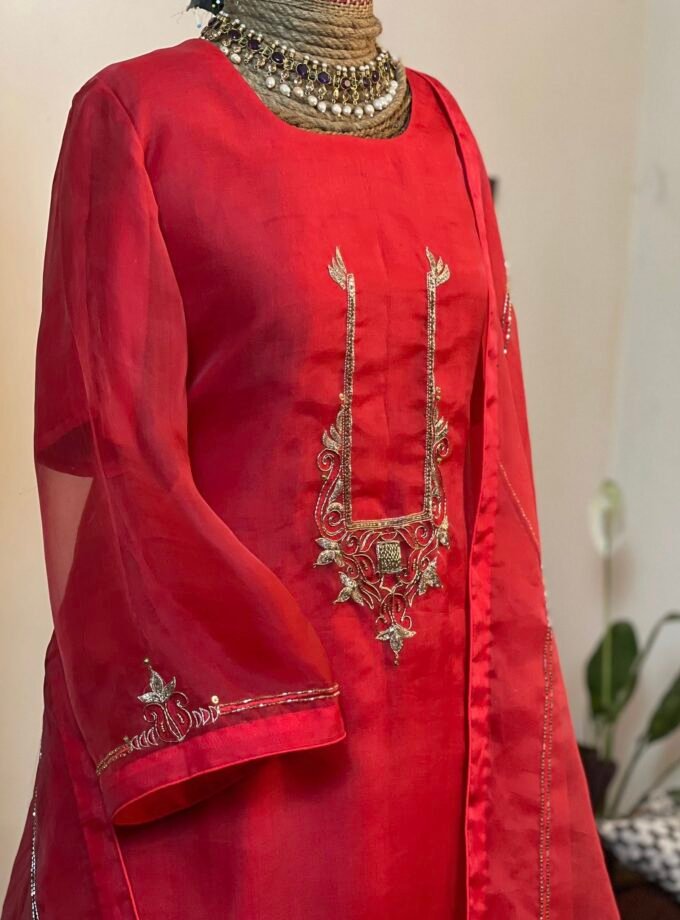Statement Red Muslin Kameez