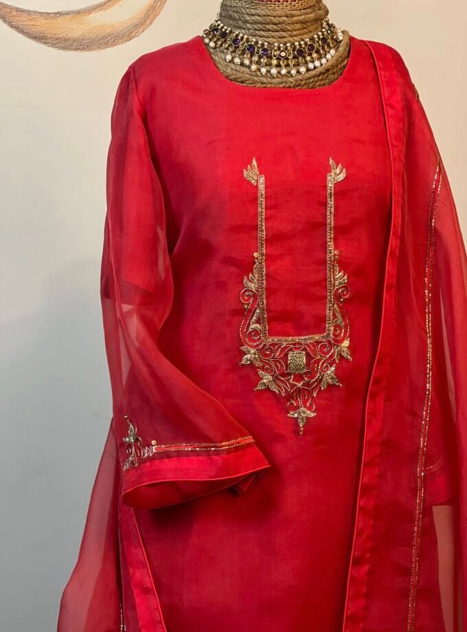 Statement Red Muslin Kameez