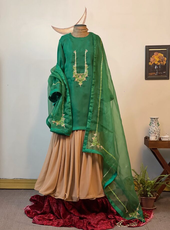 Statement Green Muslin Kameez