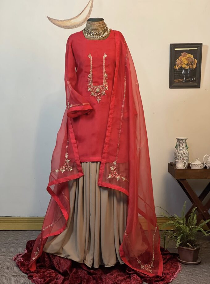 Statement Red Muslin Kameez