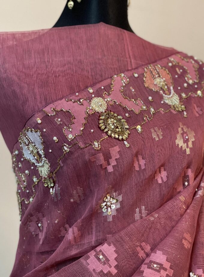 Dusty Rose Embellished Jamdnai saree