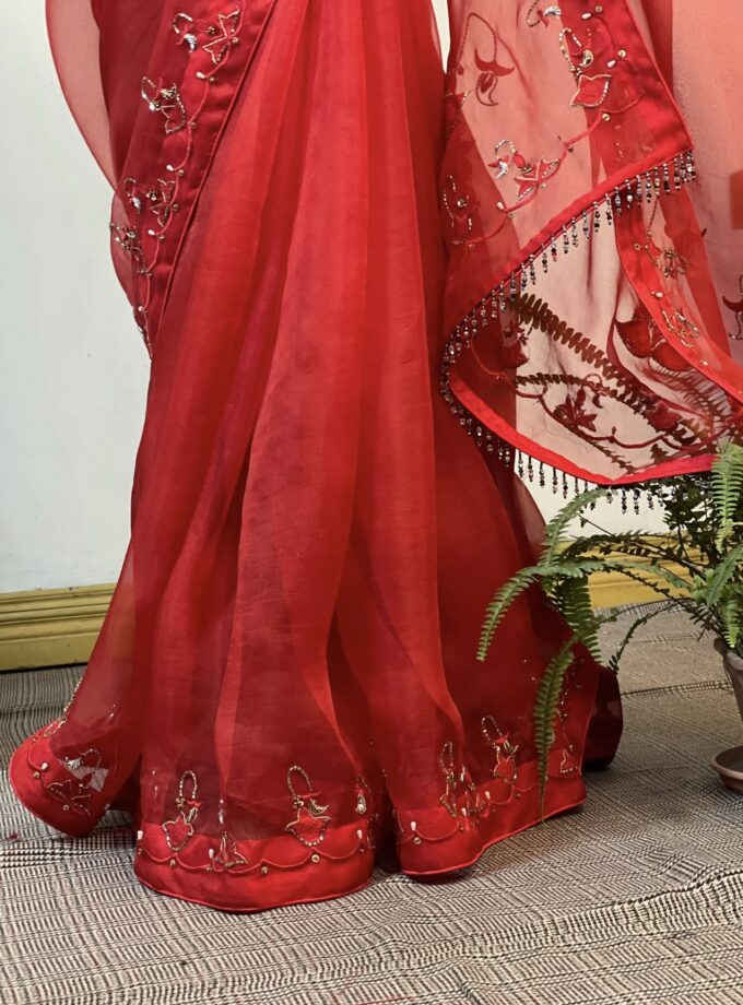 Zardosi work muslin saree