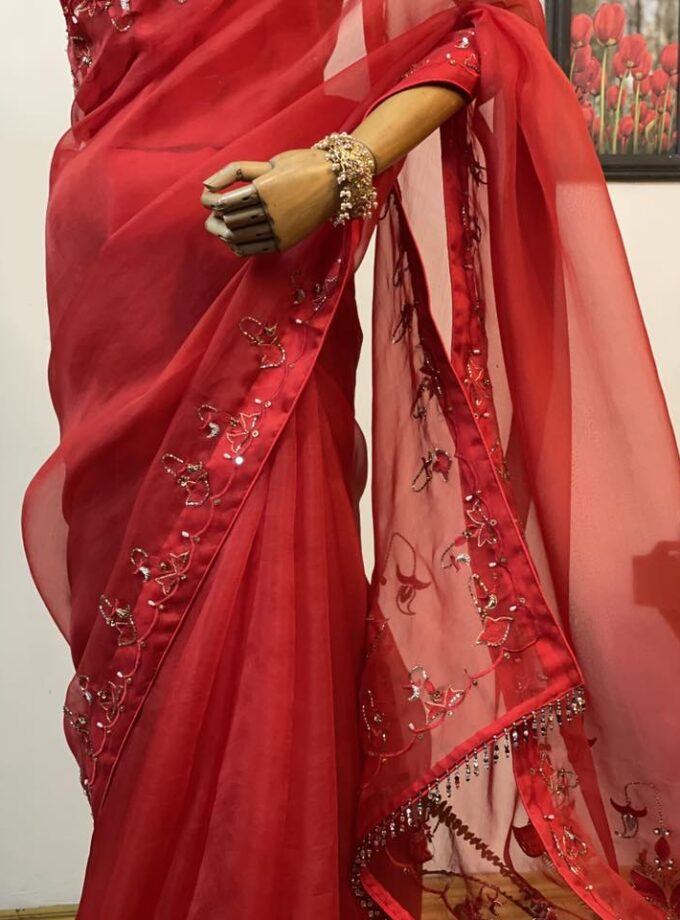 Zardosi work muslin saree