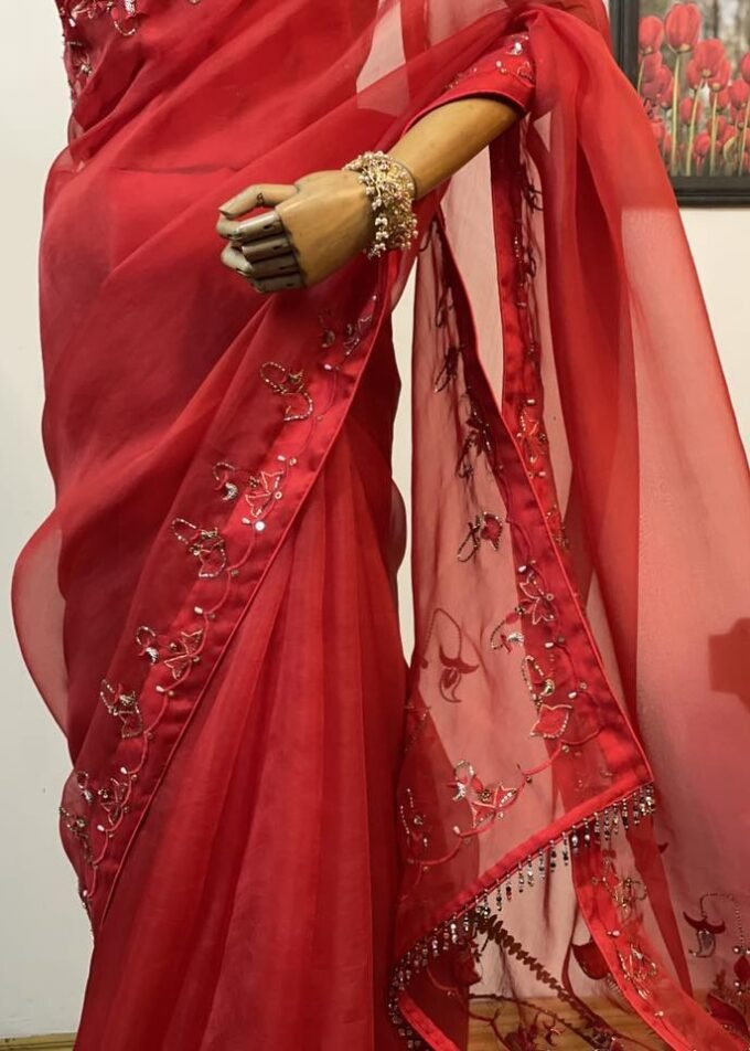 Zardosi work muslin saree