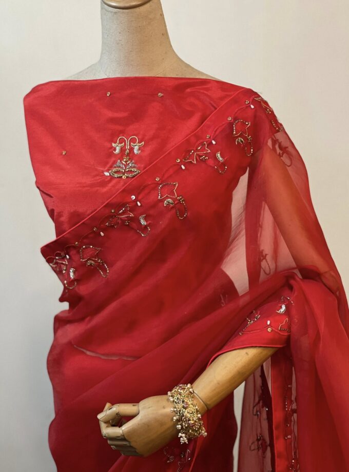 Zardosi work muslin saree