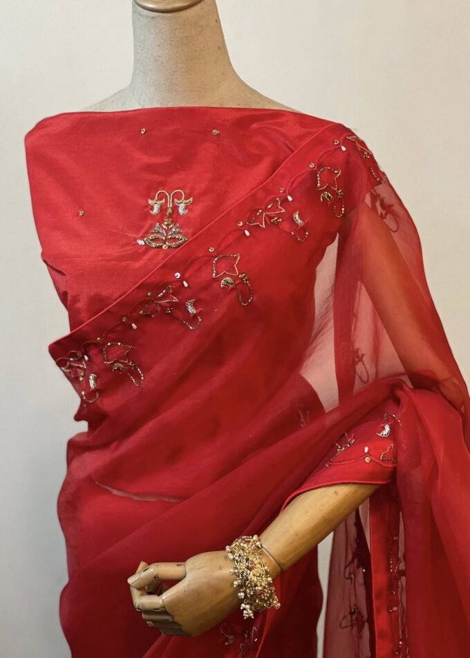 Zardosi work muslin saree