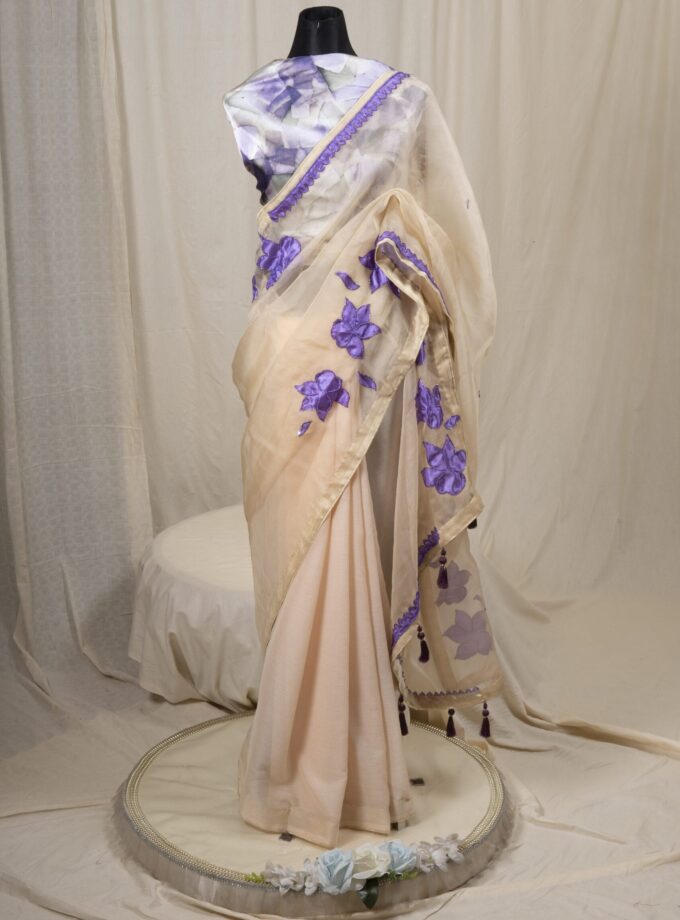 Laser Cut Poppy Applique Saree