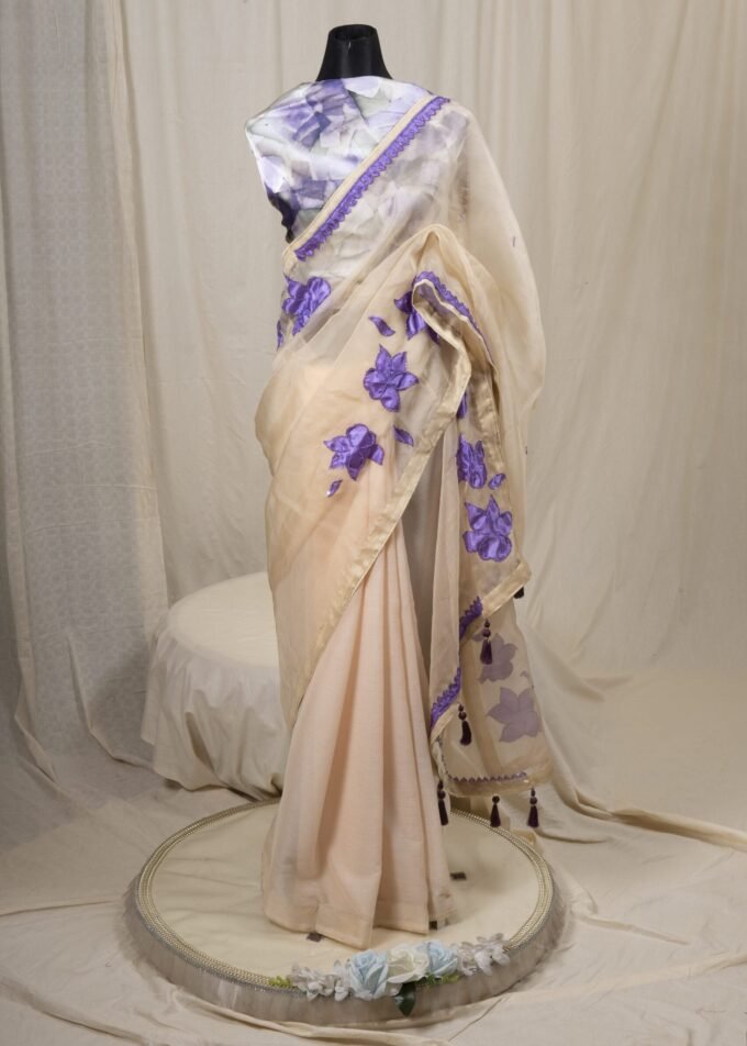 Laser Cut Poppy Applique Saree