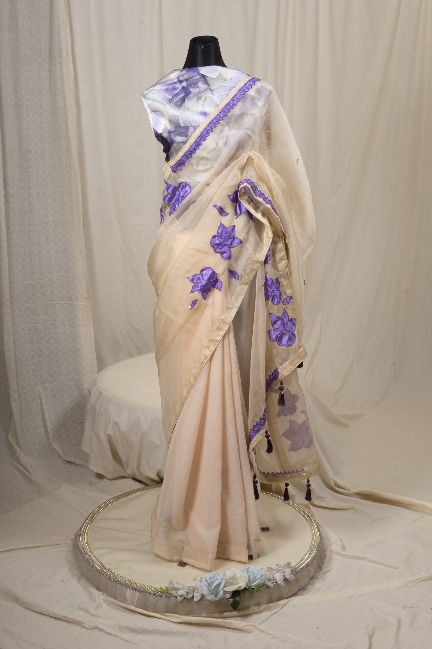 Laser Cut Poppy Applique Saree