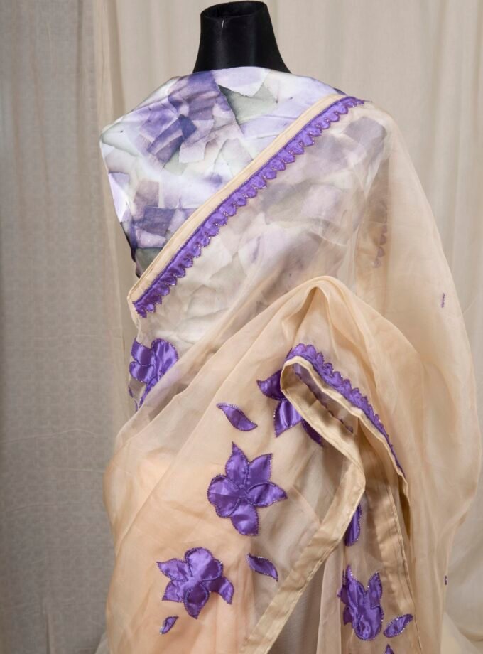 Laser Cut Poppy Applique Saree