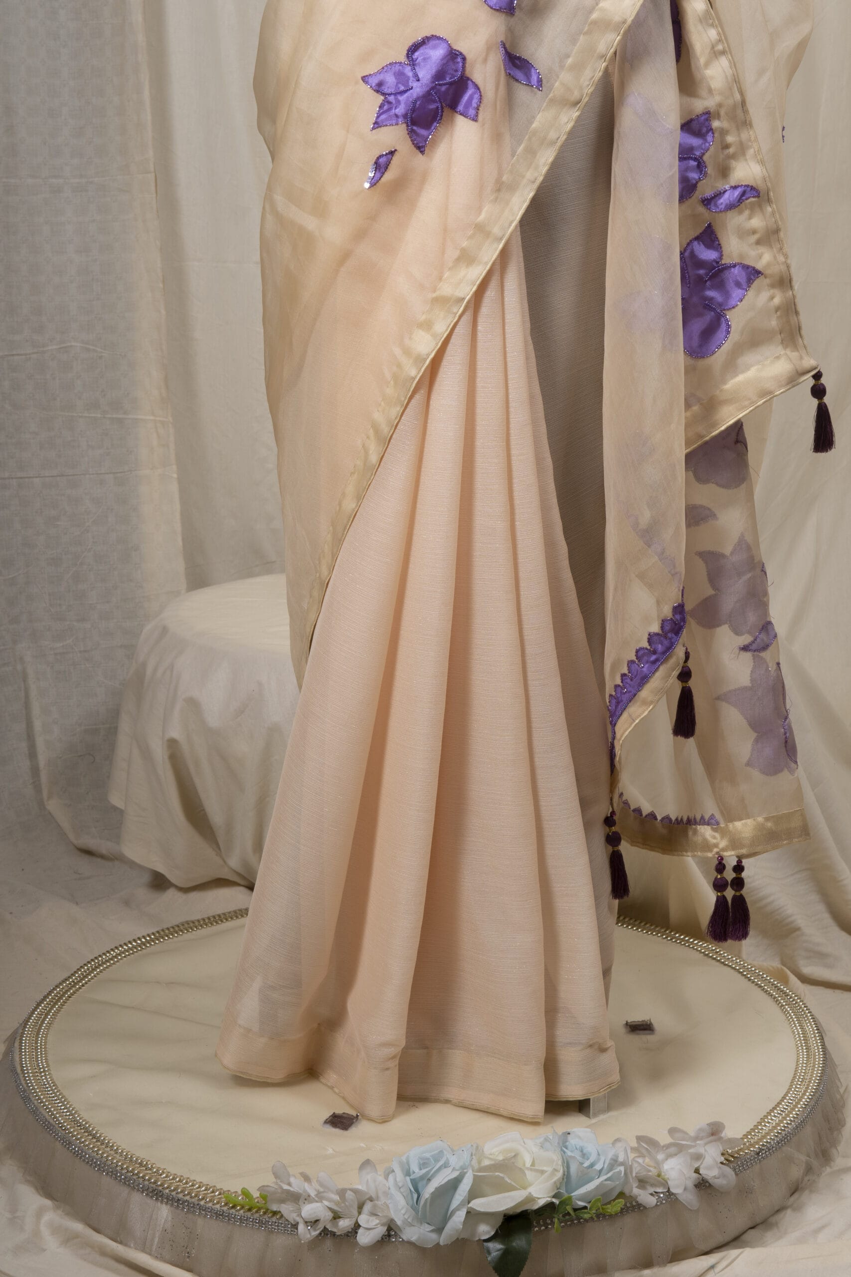 Laser Cut Poppy Applique Saree - Image 3