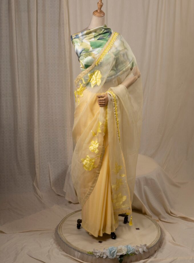 Laser Cut Poppy Applique Saree