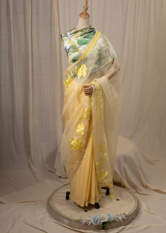 Laser Cut Poppy Applique Saree