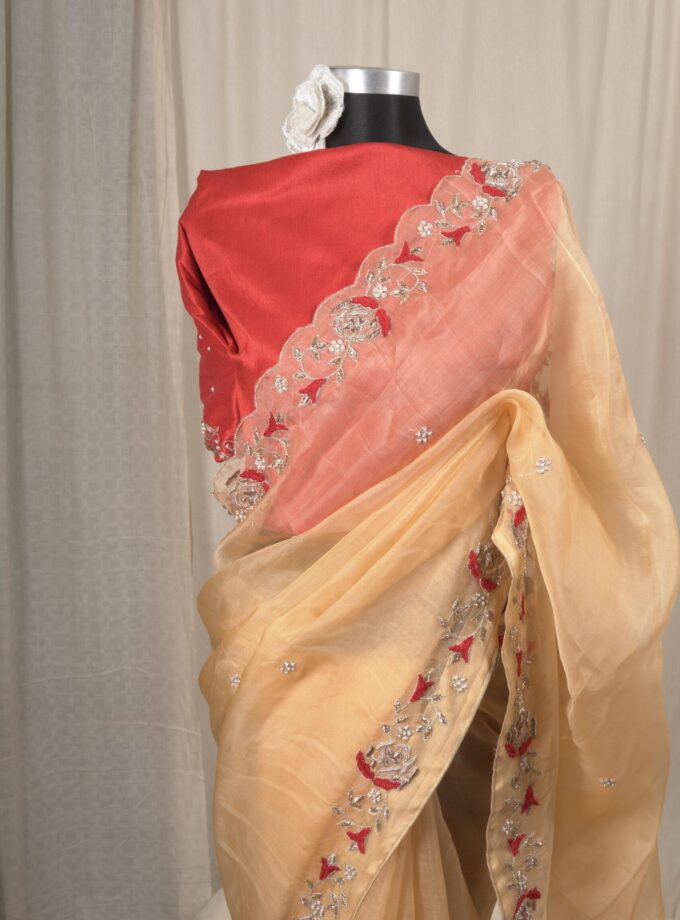 Golap Zardosi Work Muslin Saree