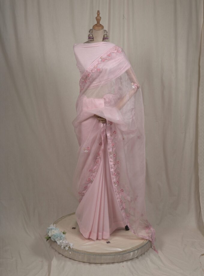 Laser Cut Applique Muslin Saree